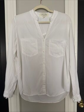 cloth & stone White Button-Front Ruffled Collar Pocket Blouse